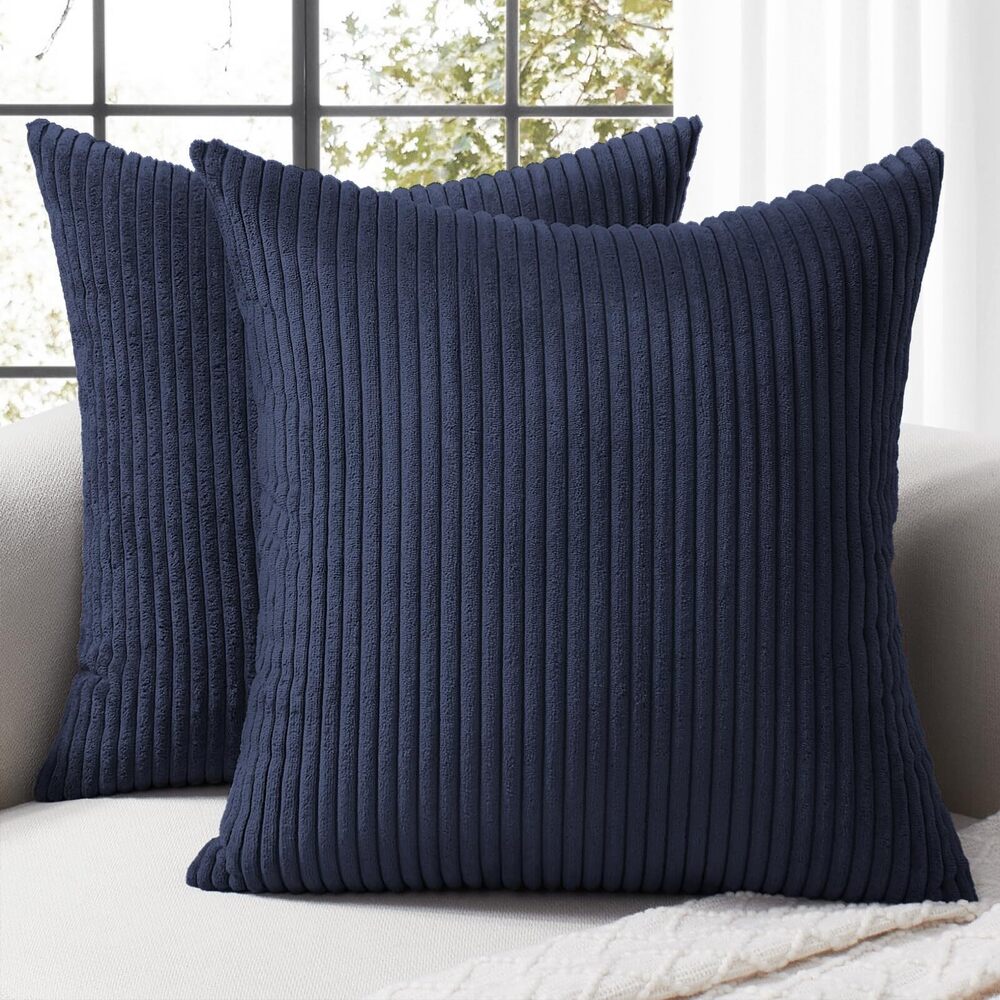 2475 Corduroy Decorative Pillow Covers 24 x 24, Set of 2 Soft Striped Throw